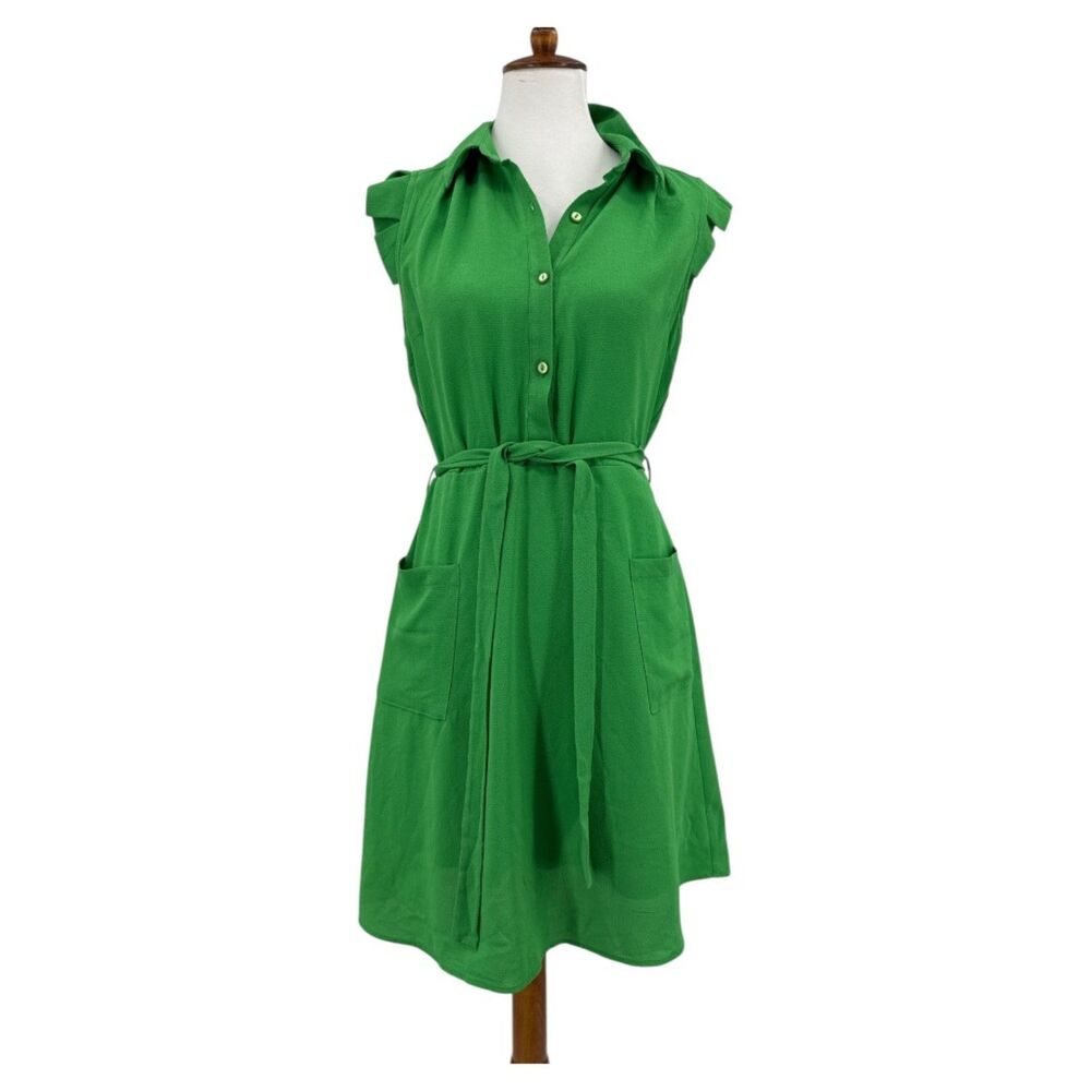 Shirt Dress belted Size Large Women's Green Short Sleeve Monteau LA